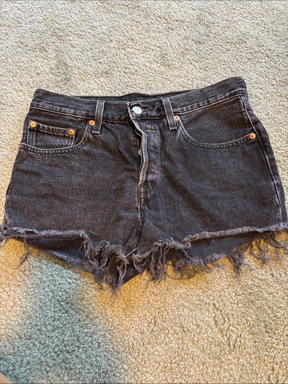 Levi's 501 Black Frayed-Hem Denim Cutoff Shorts